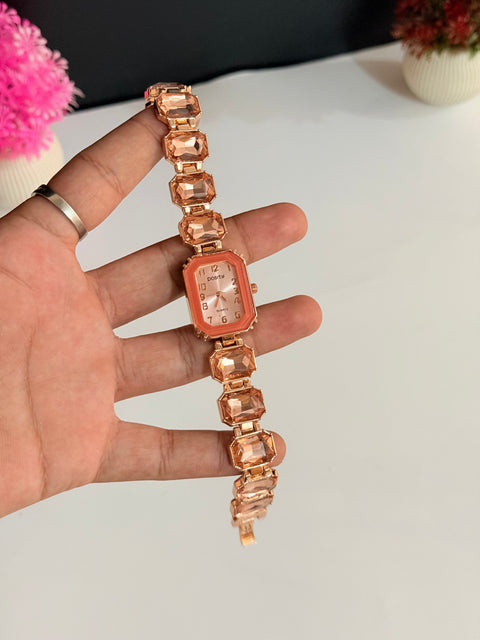 Rose-Gold Stone Bracelet Watch | Ladies Watch